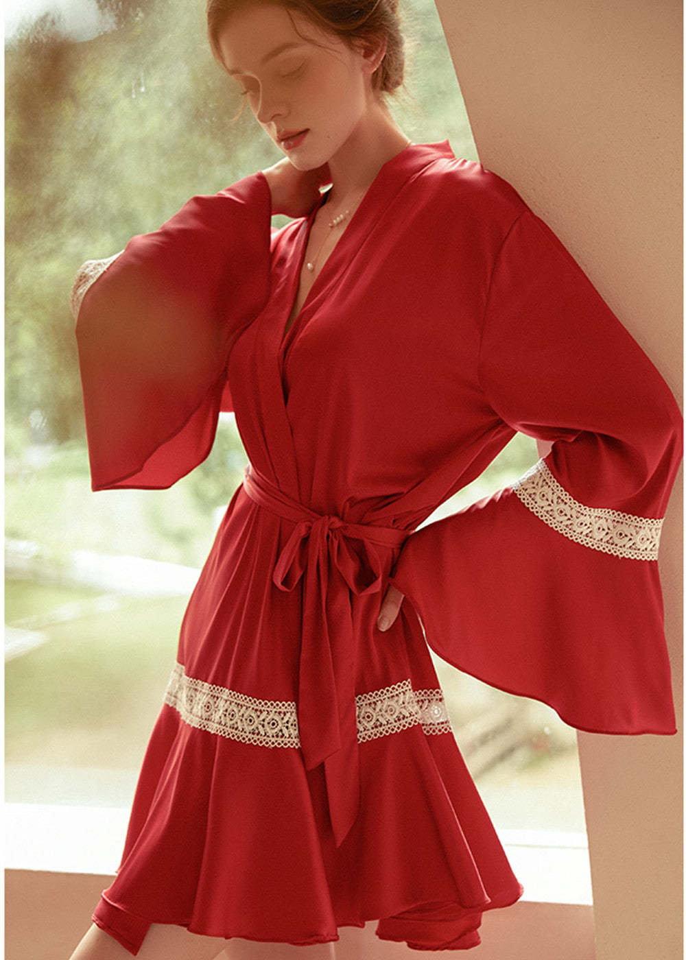 Satin Long Sleeve Bride Robe Ruffles Wedding Dress
