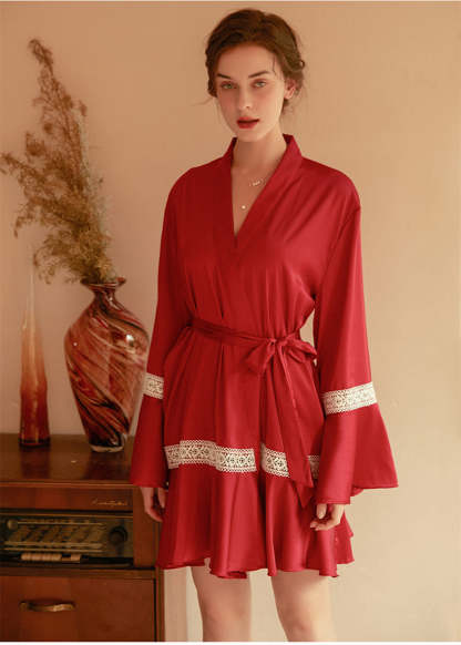 Satin Long Sleeve Bride Robe Ruffles Wedding Dress