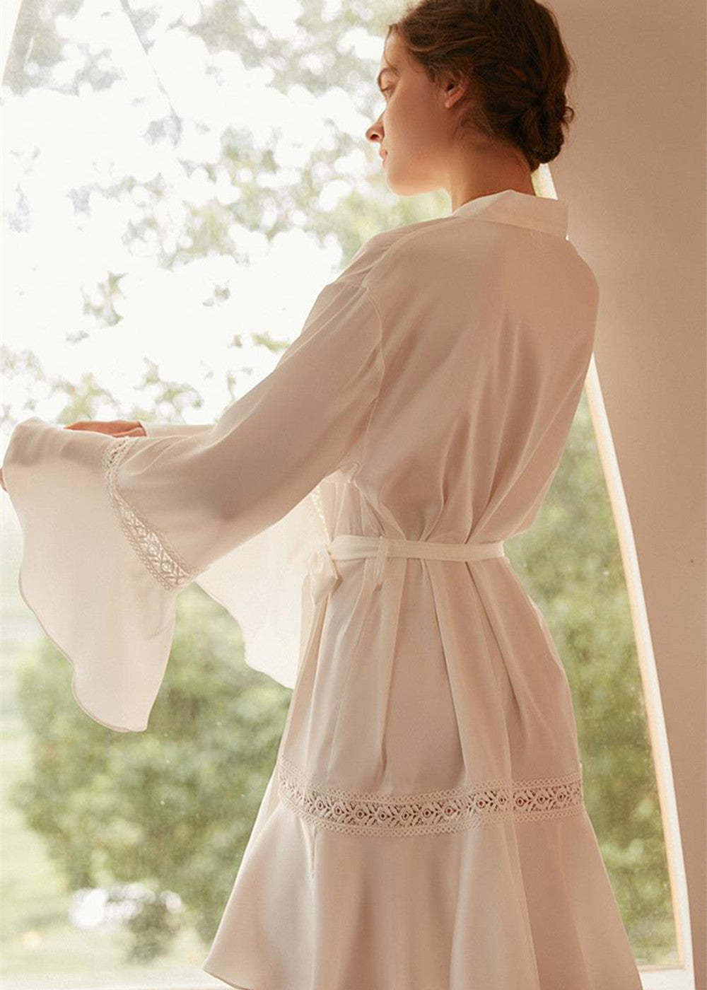 Satin Long Sleeve Bride Robe Ruffles Wedding Dress