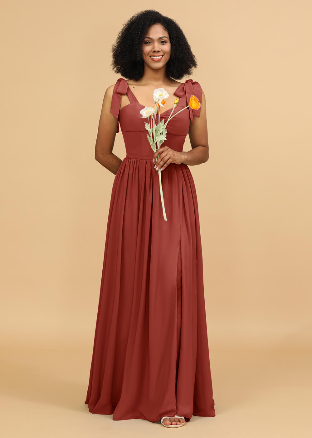 Long A-line Chiffon Strap Bridesmaid Dress