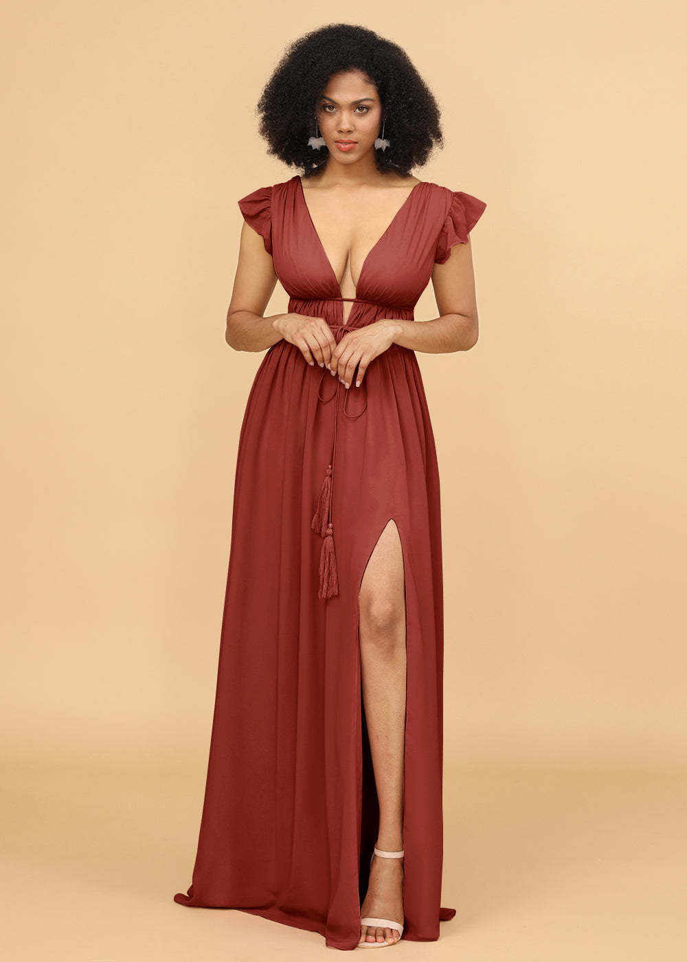 Long V-neck Bridesmaid Dress with Split