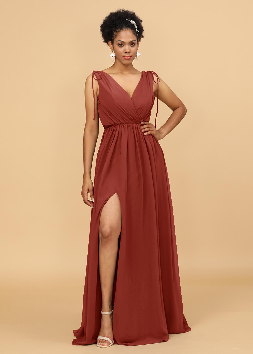 Long A-line V-neck Bridesmaid Dress with Slit