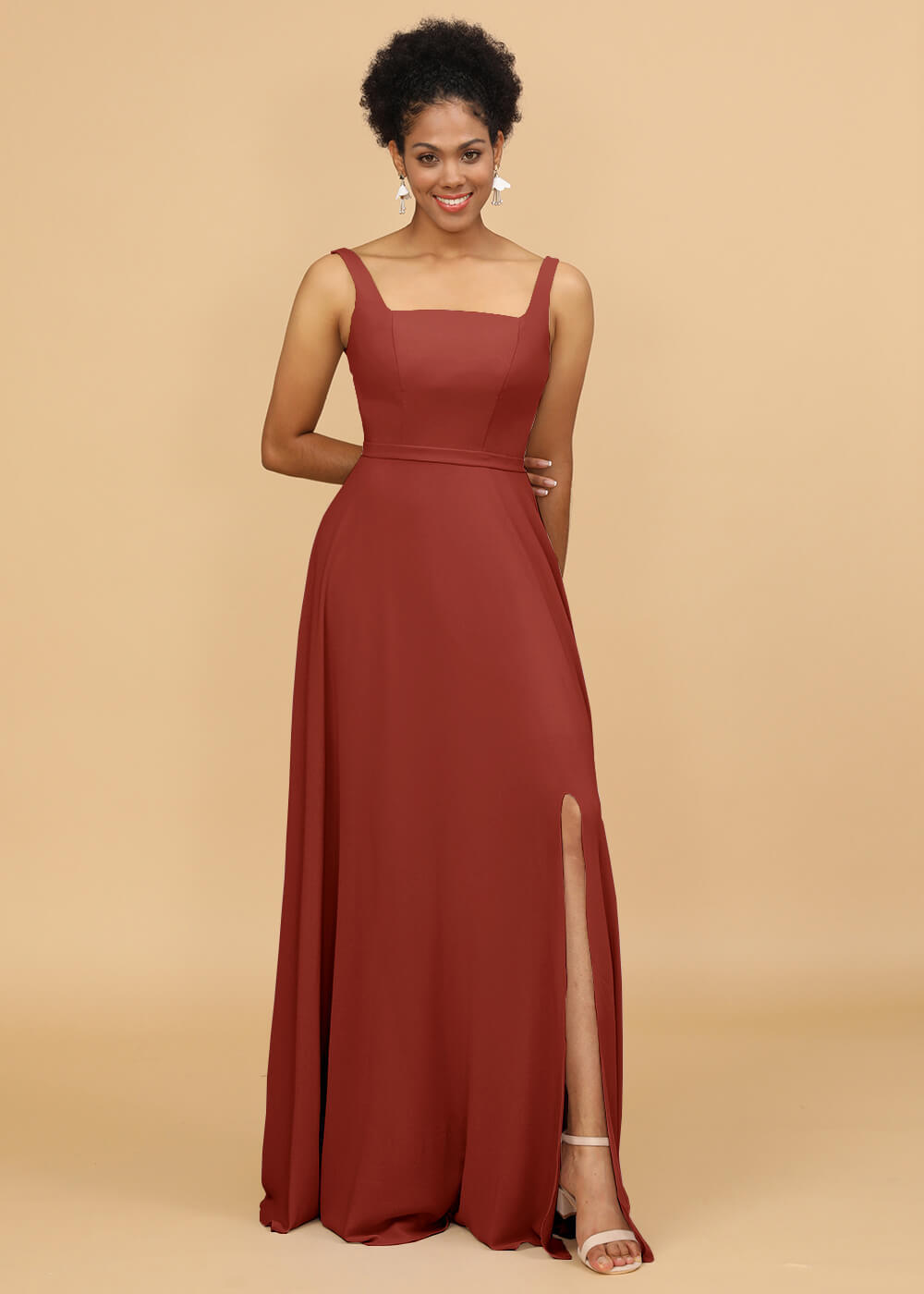 Square Neck A-line Chiffon Bridesmaid Dress