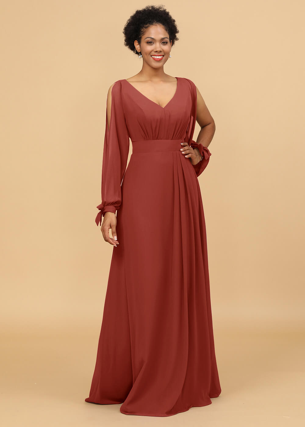 Long Sleeves A-line Chiffon Bridesmaid Dress