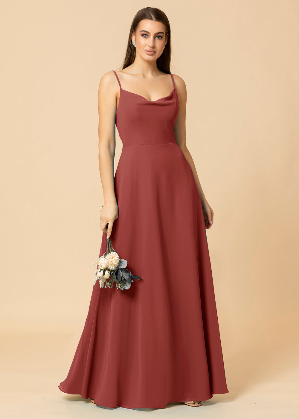Cowl Neck Strap Chiffon Maxi Bridesmaid Dress