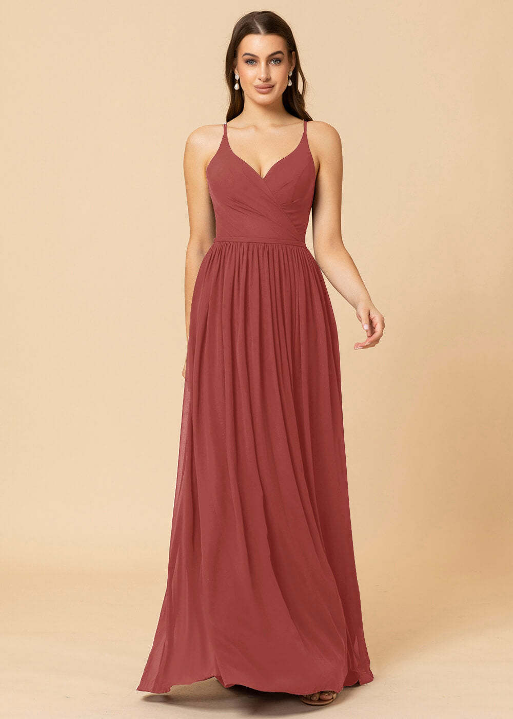 V-neck A-line Back Detail Chiffon Bridesmaid Dress