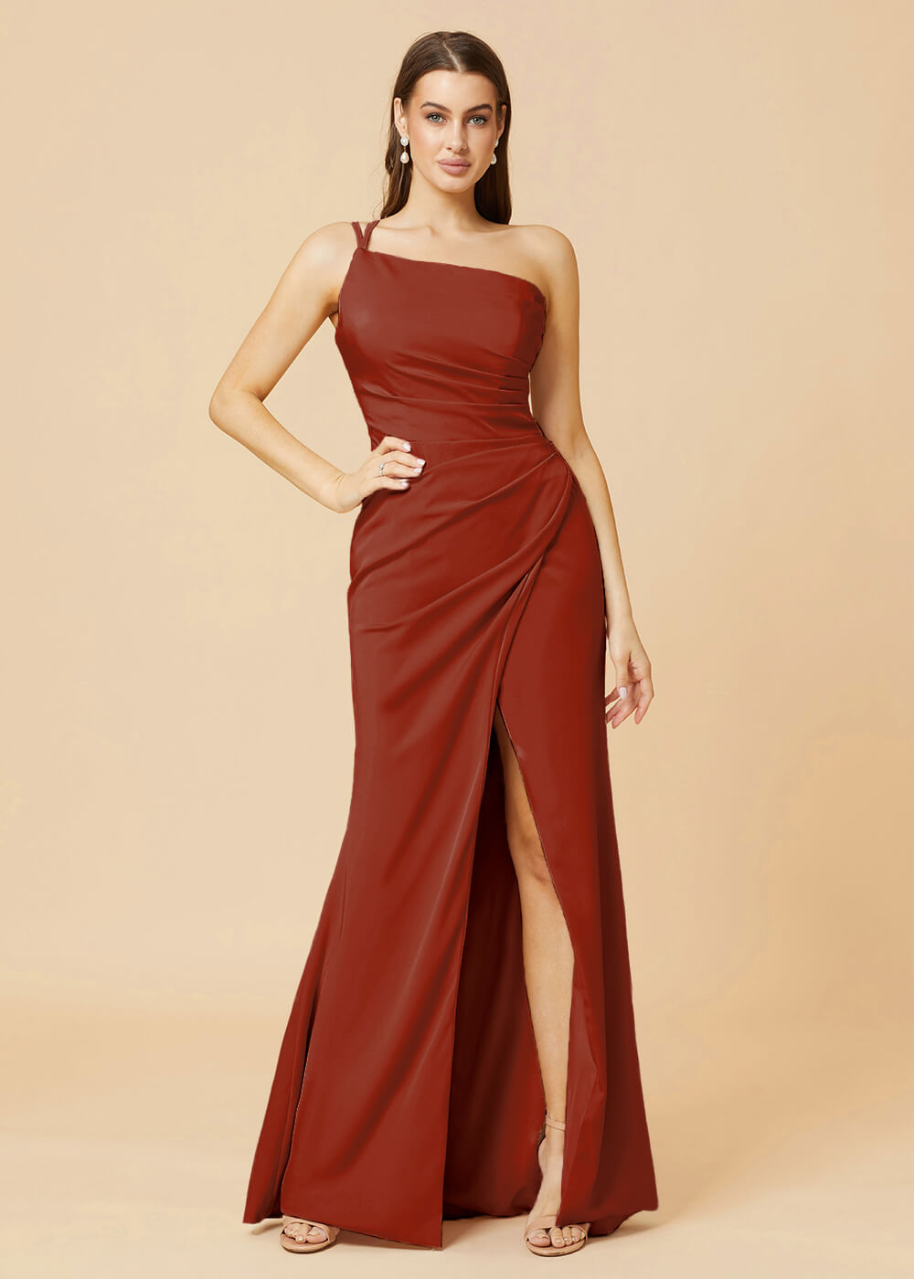 One Shoulder Satin Sheath Bridesmaid Dress
