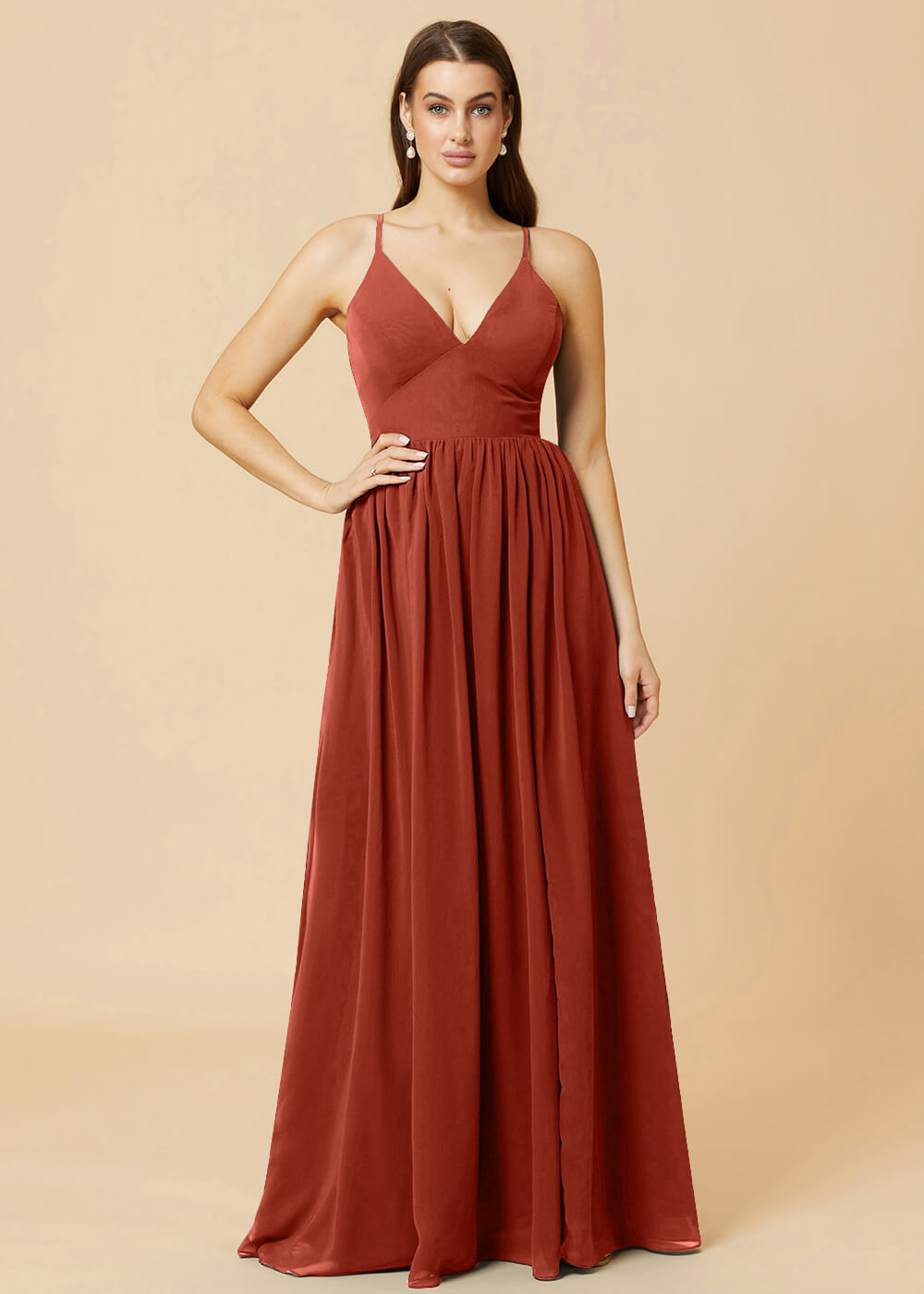 Deep V-neck Tie Back A-line Chiffon Bridesmaid Dress