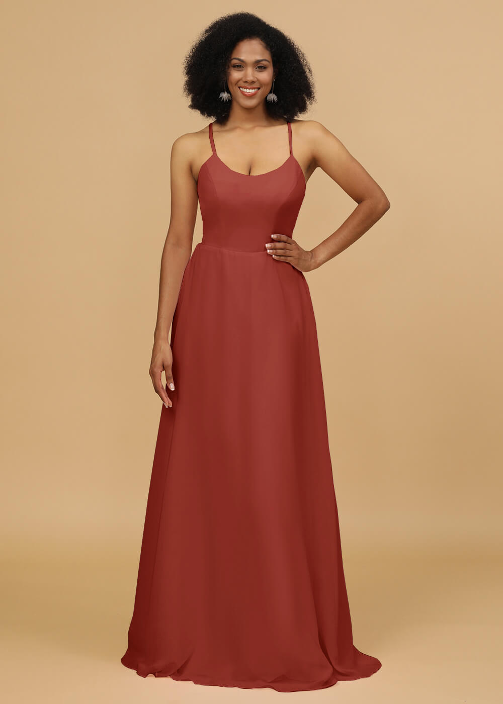Scoop Neck Strap Chiffon Bridesmaid Dress