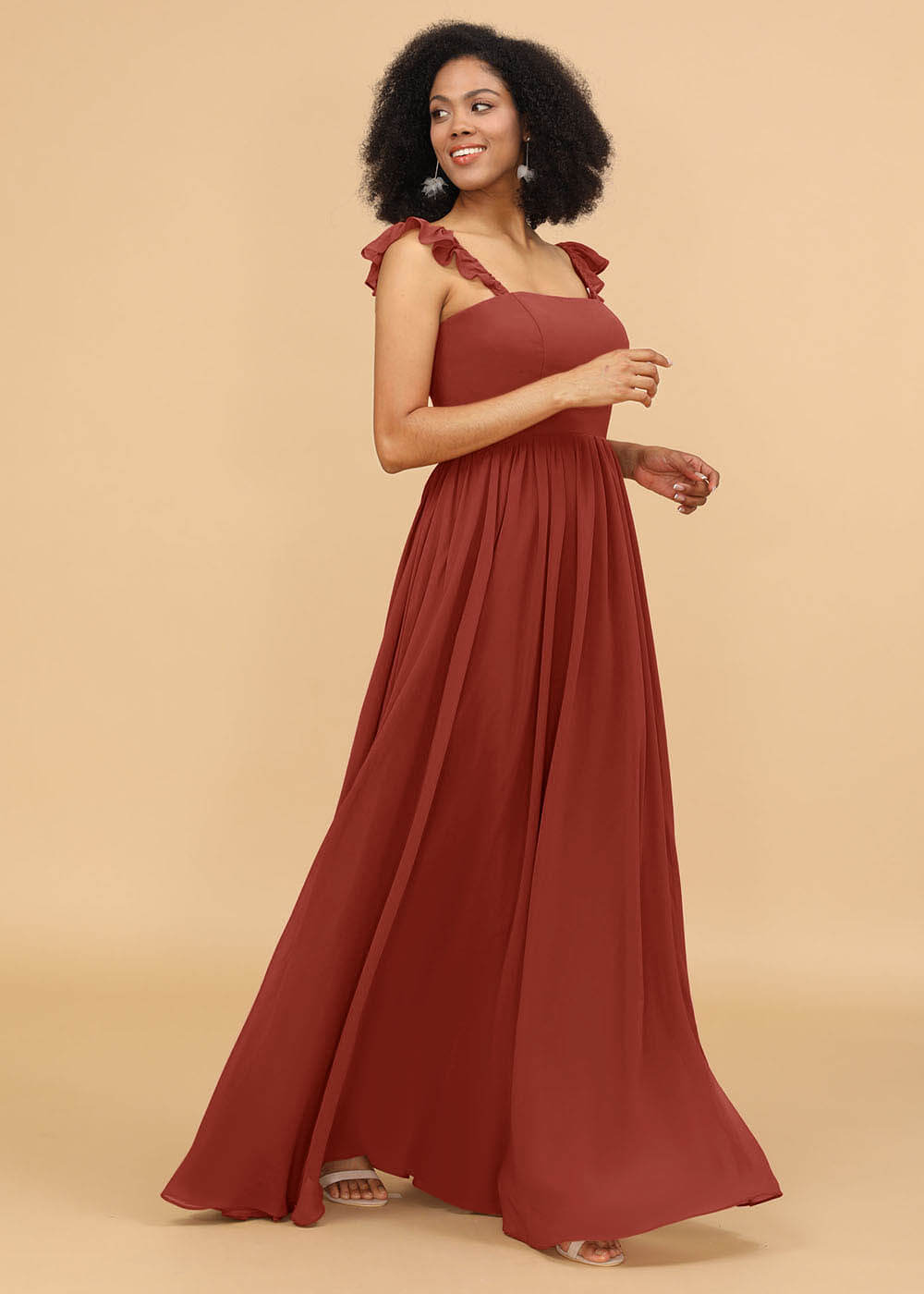 A-line Square Neck Straps Bridesmaid Dress