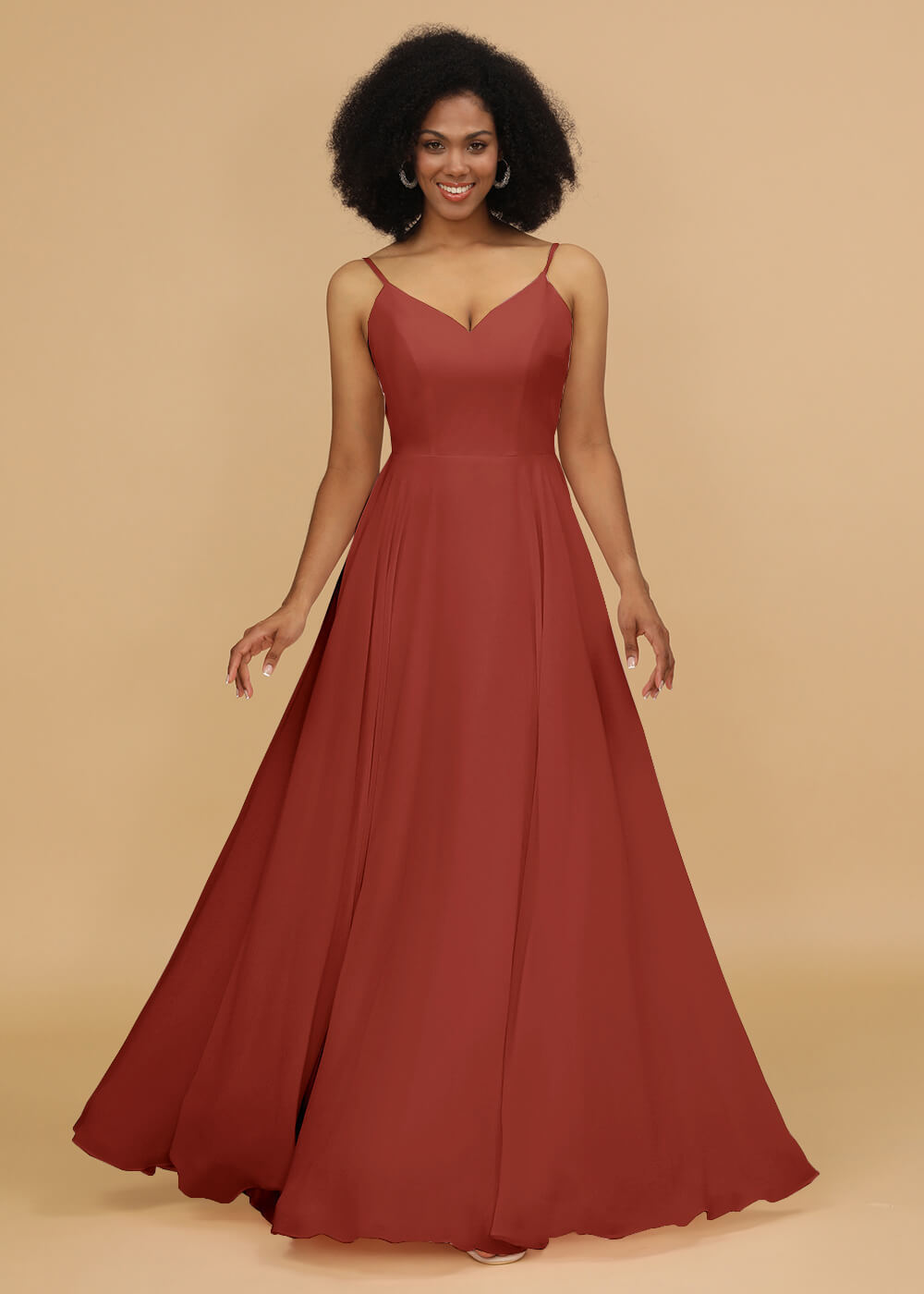 Chiffon V-neck Spaghetti Strap Bridesmaid Dress