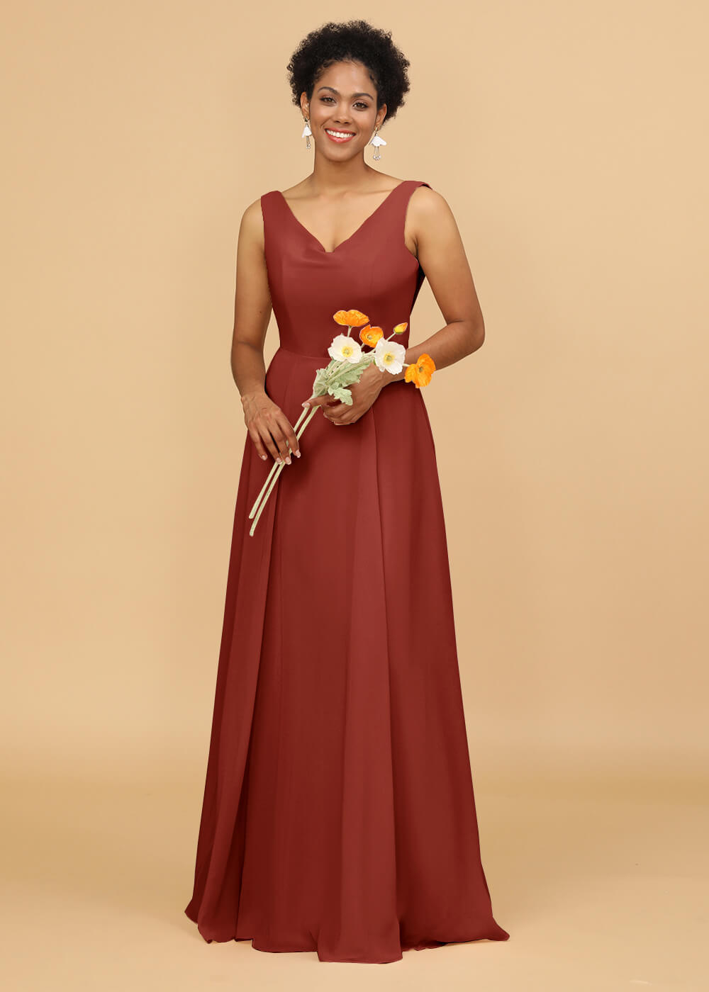 Cowl Back A-line Maxi Bridesmaid Dress