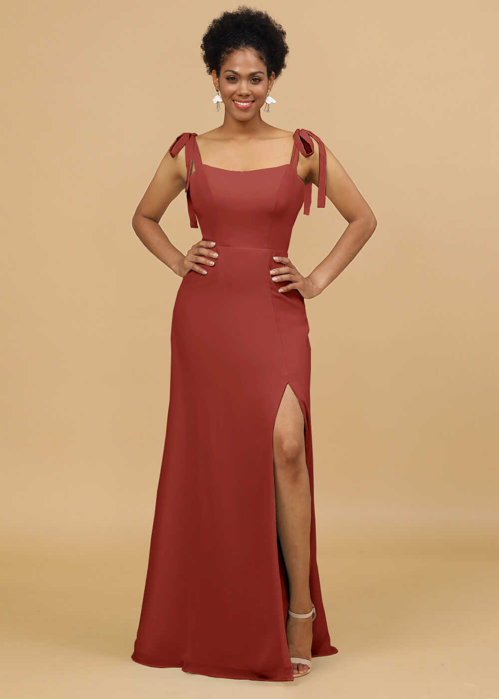 Sheath Spaghetti Strap Bridesmaid Dress with Slit