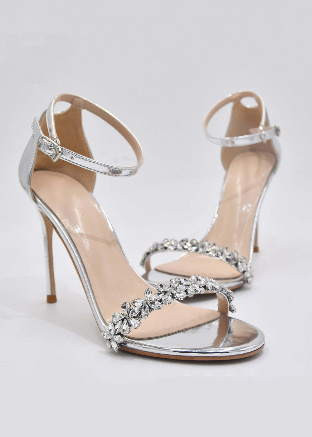 Silver High Heel Sandals Stiletto Wedding Shoes