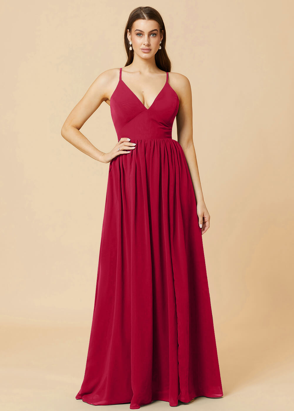 Deep V-neck Tie Back A-line Chiffon Bridesmaid Dress