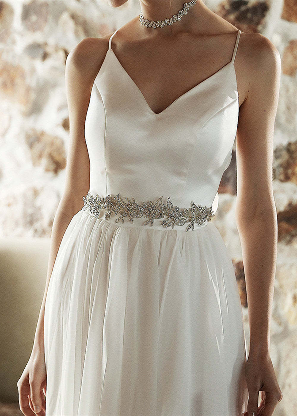 Silver Delicate Floral Bridal Sash Belt