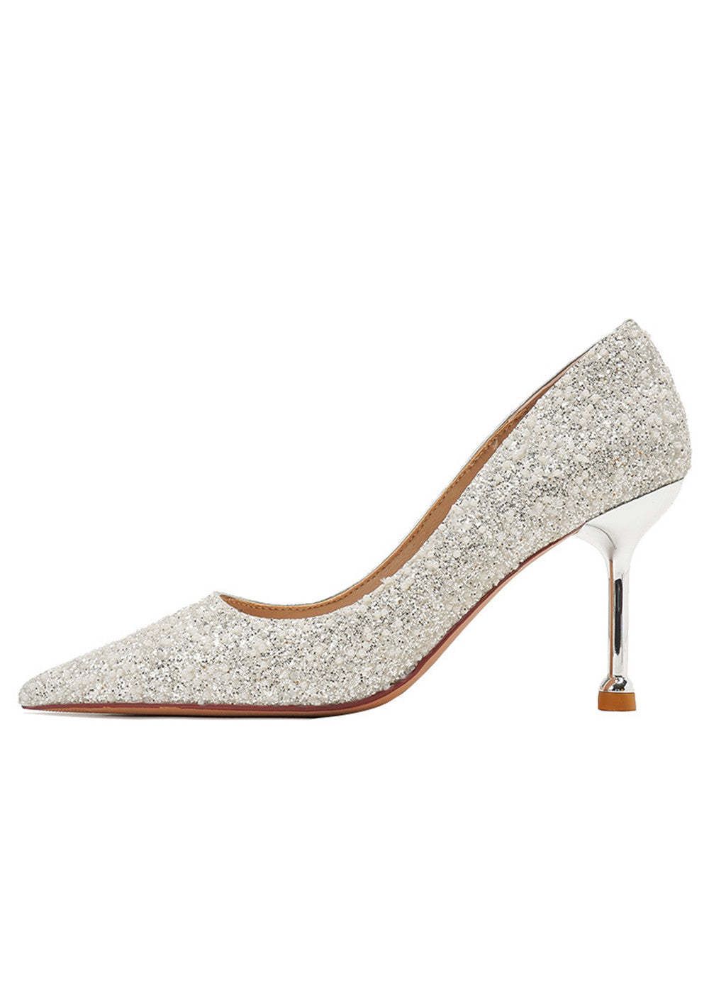 Silver Glitter High Heel Pumps Wedding Shoes