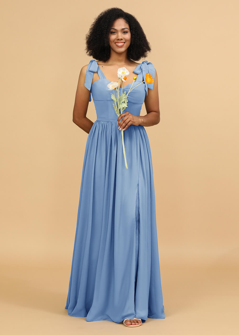 Long A-line Chiffon Strap Bridesmaid Dress