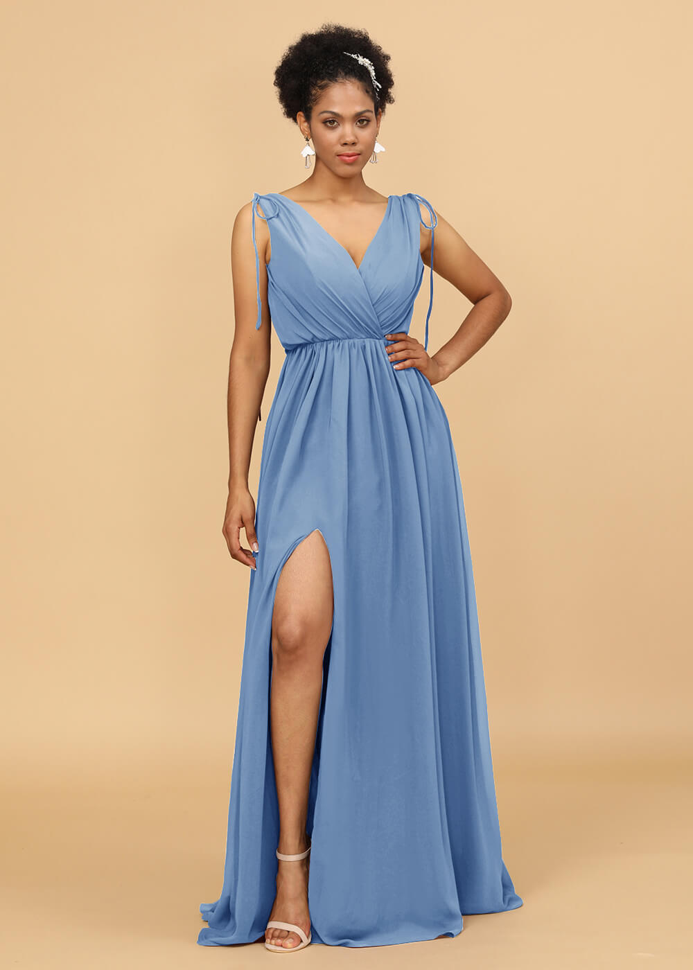 Long A-line V-neck Bridesmaid Dress with Slit