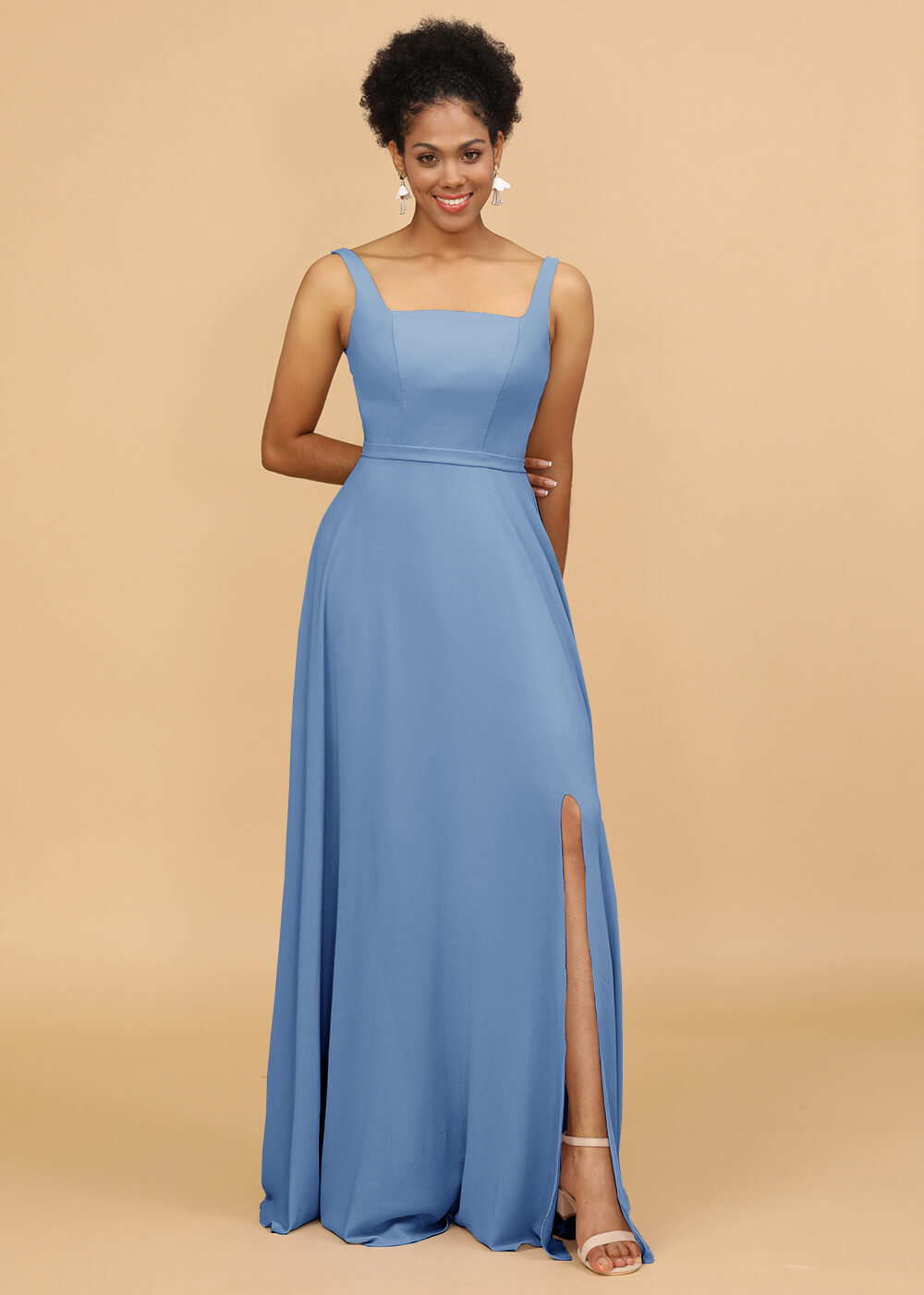 Square Neck A-line Chiffon Bridesmaid Dress