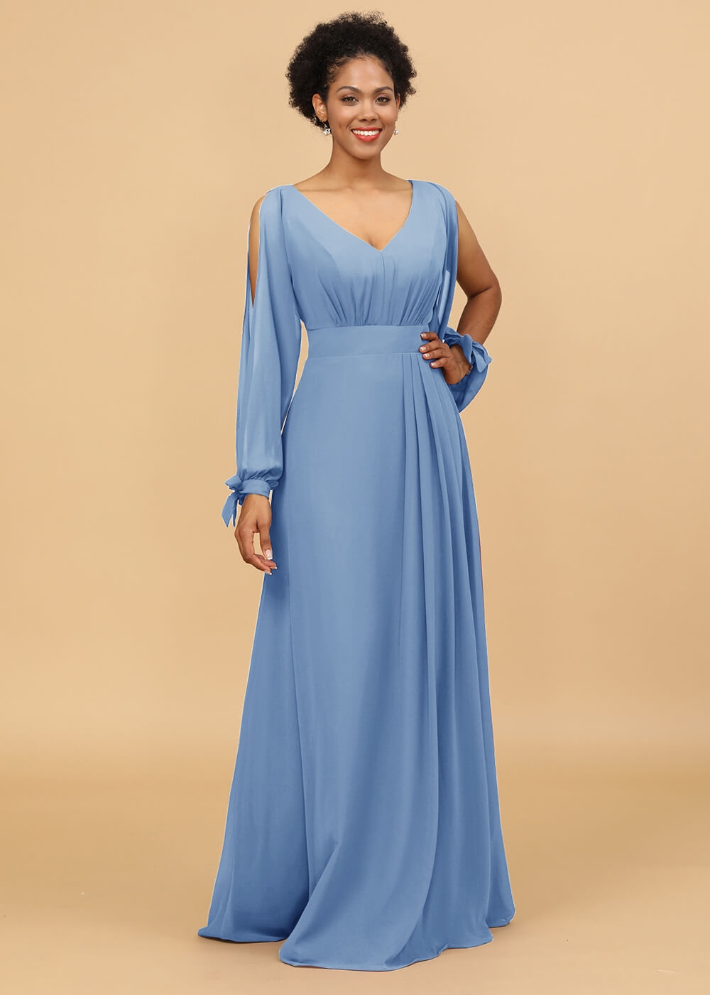 Long Sleeves A-line Chiffon Bridesmaid Dress