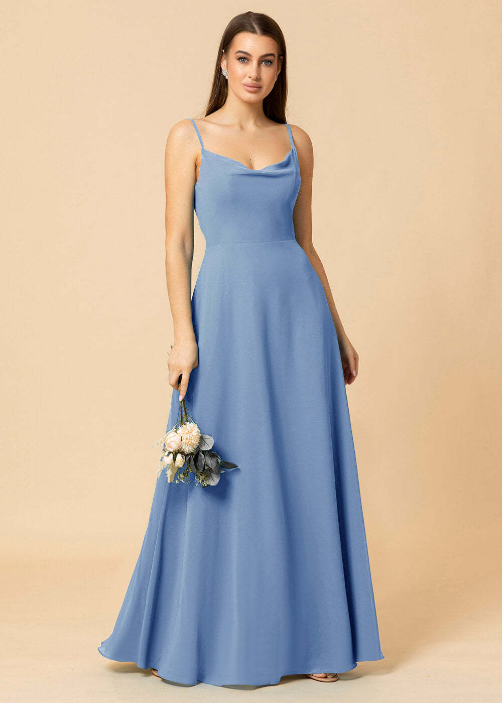 Cowl Neck Strap Chiffon Maxi Bridesmaid Dress
