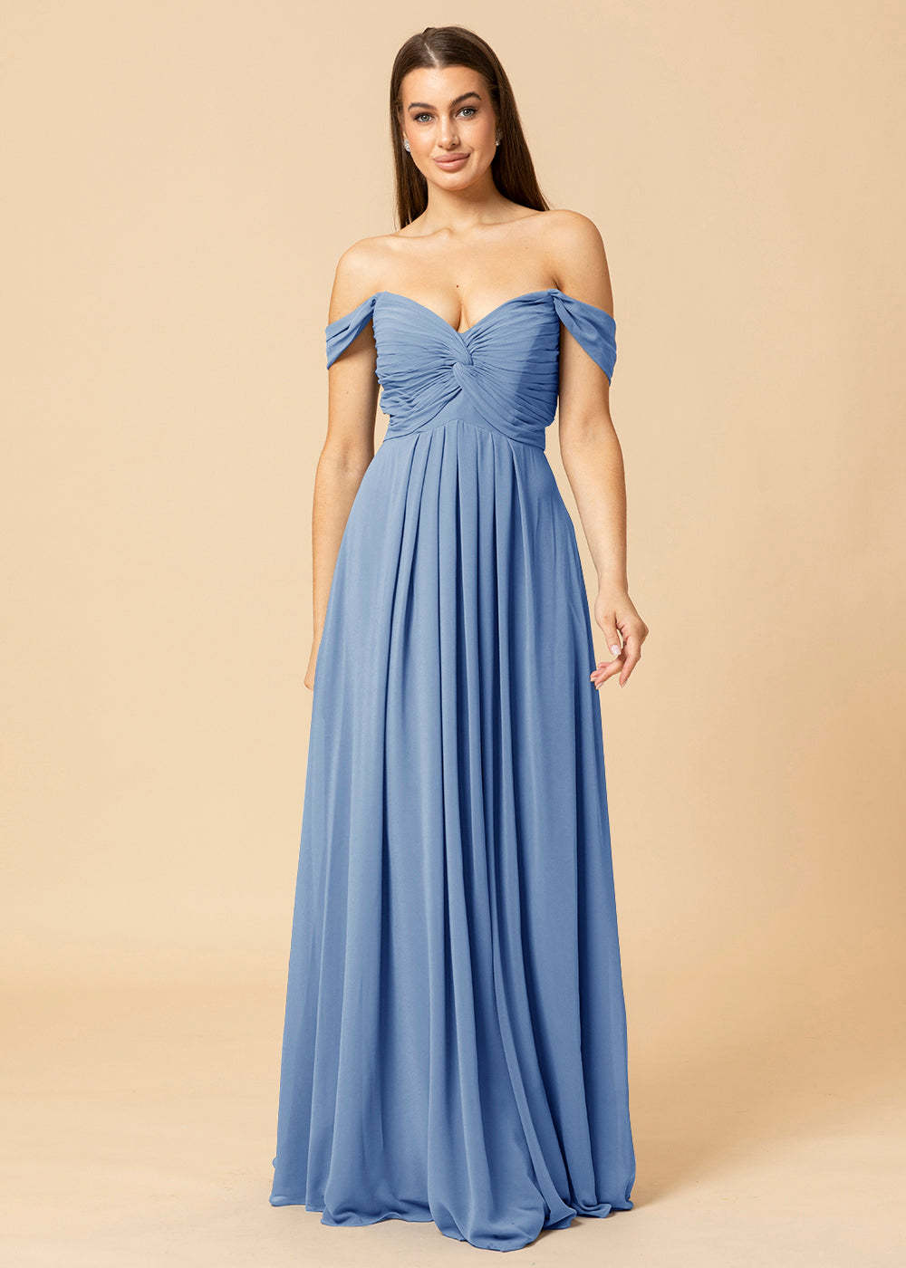 Off the Shoulder Chiffon Maxi Bridesmaid Dress