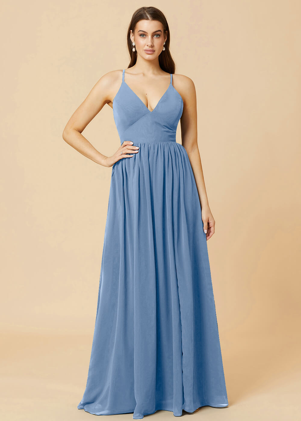 Deep V-neck Tie Back A-line Chiffon Bridesmaid Dress