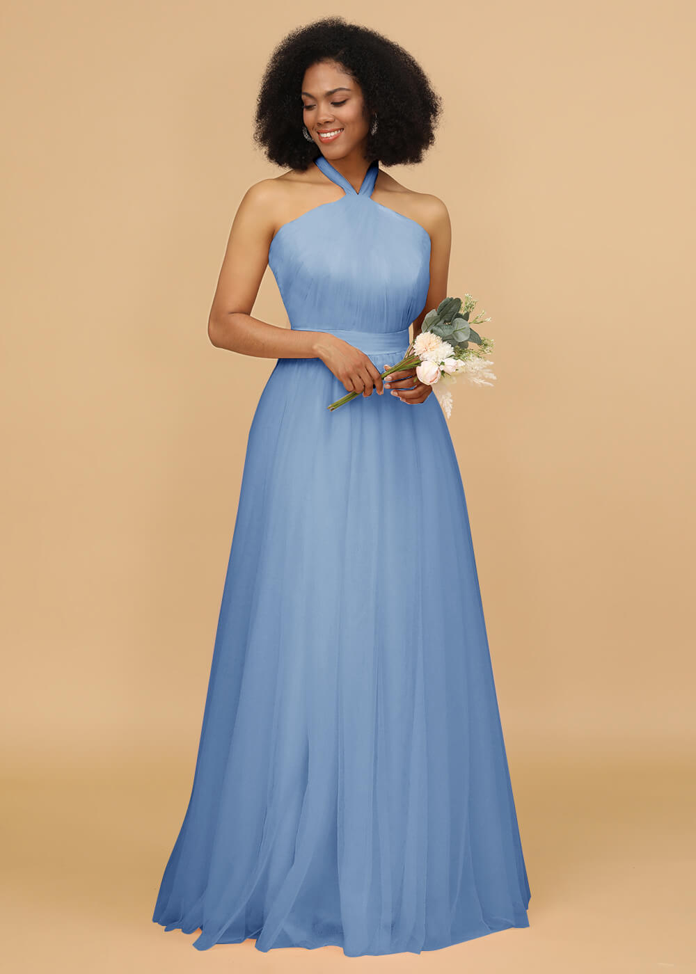 Halter Neck Tulle A-line Bridesmaid Dress