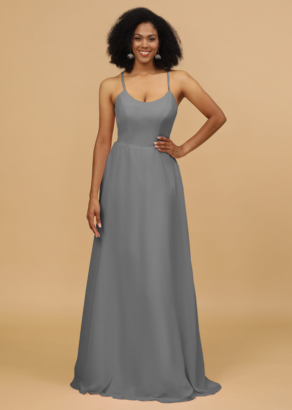 Scoop Neck Strap Chiffon Bridesmaid Dress