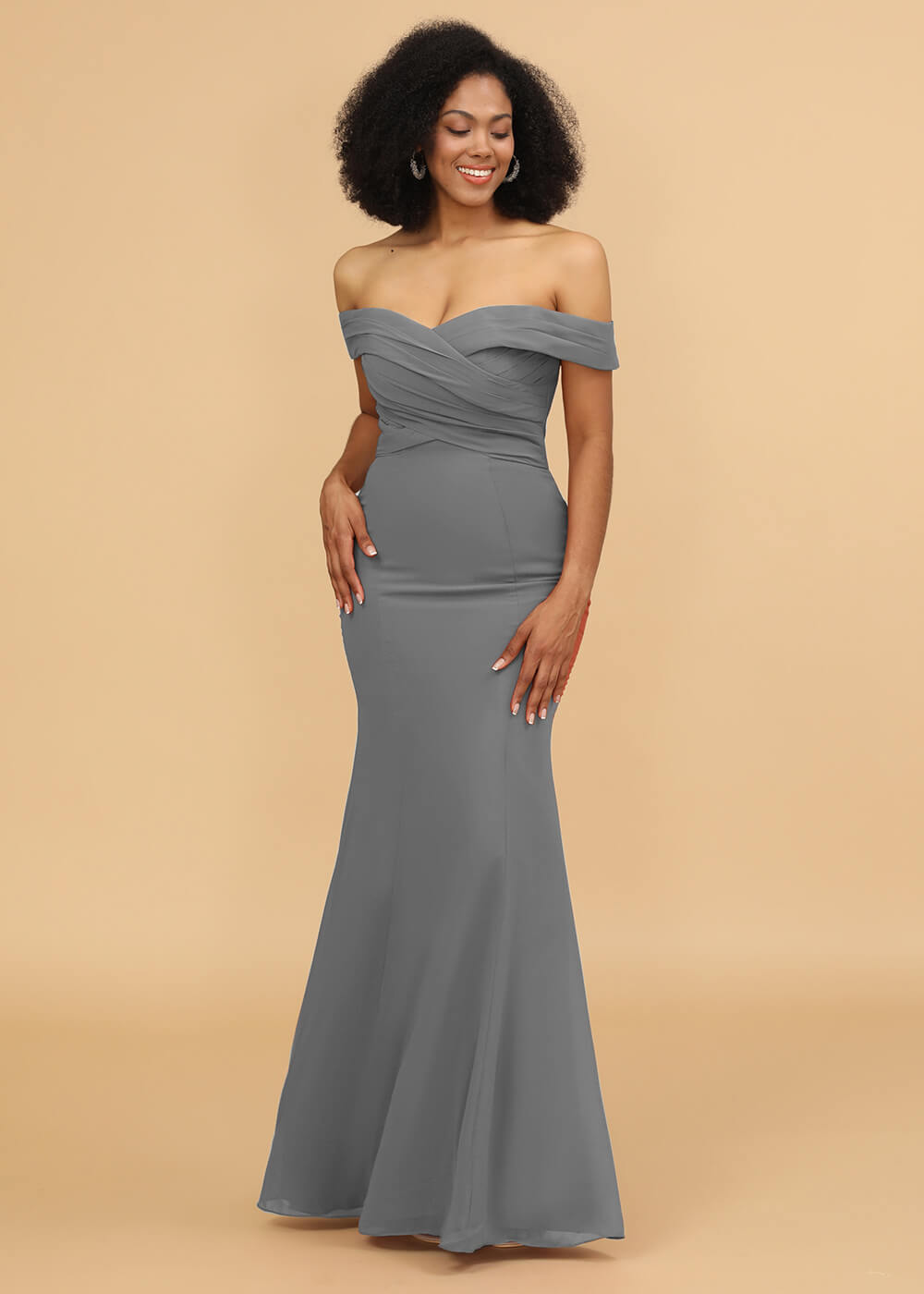 Off the Shoulder Trumpet Chiffon Bridesmaid Dress