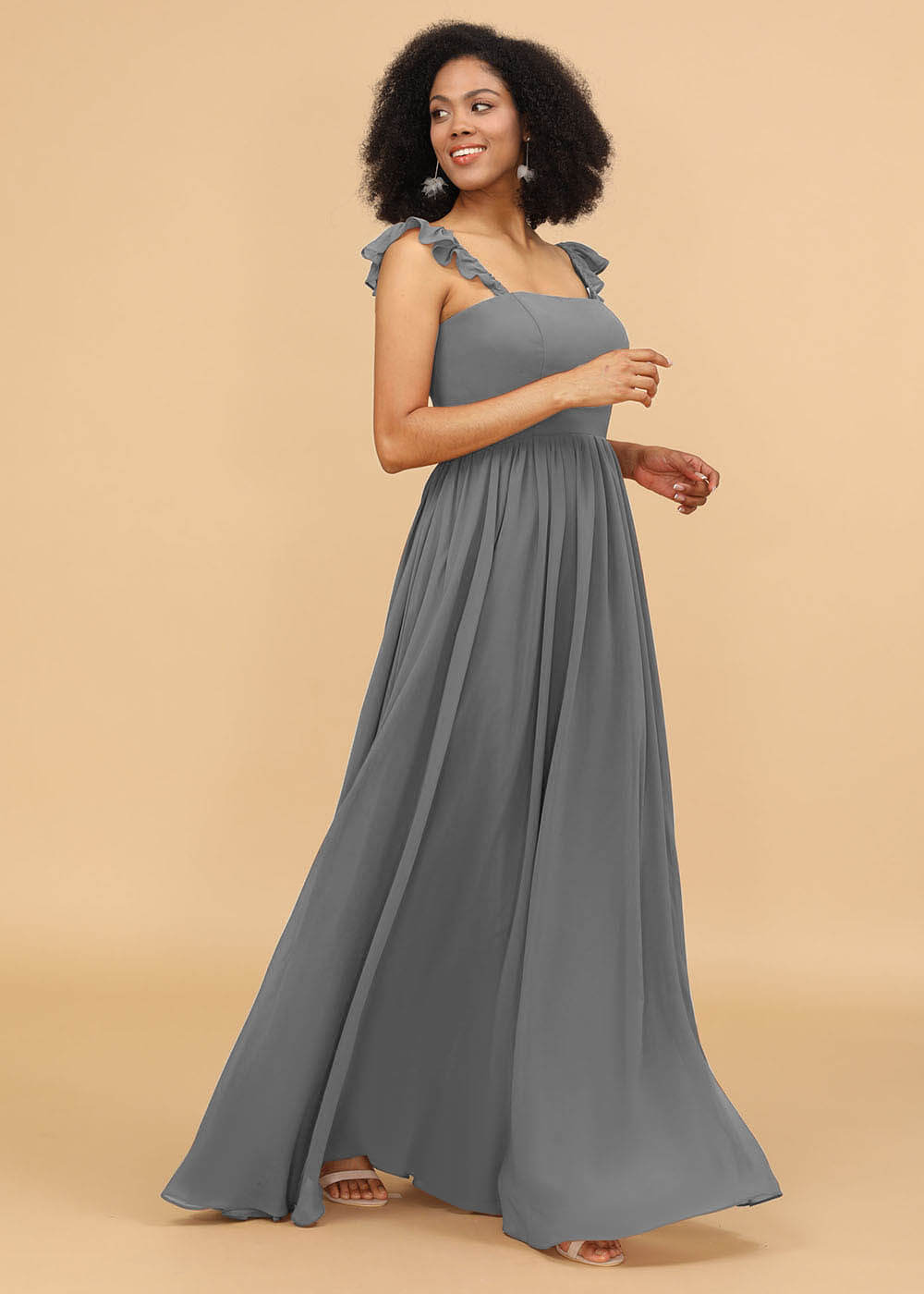 A-line Square Neck Straps Bridesmaid Dress