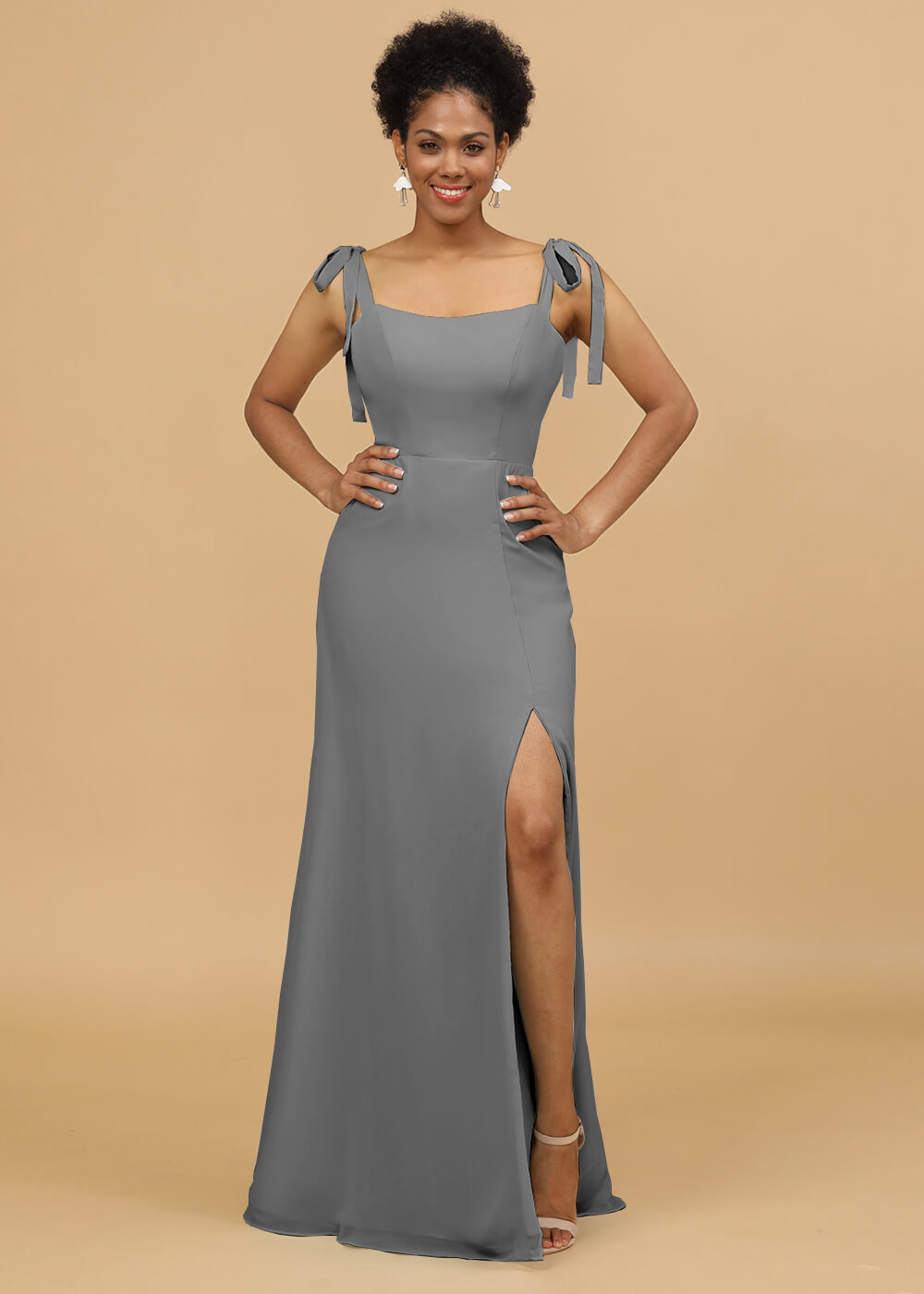 Sheath Spaghetti Strap Bridesmaid Dress with Slit