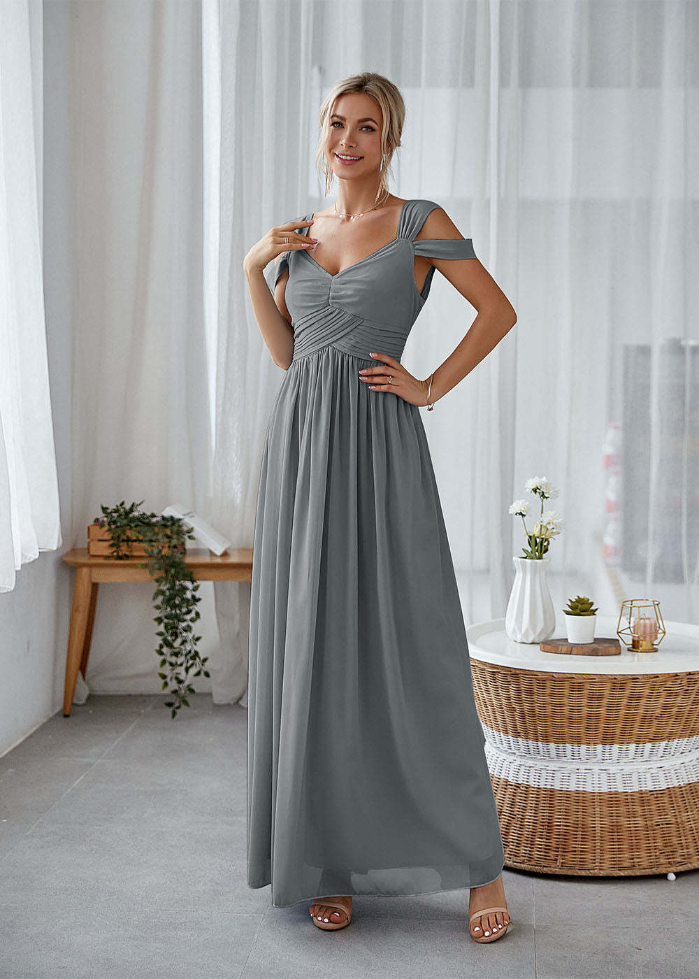 A-line Straps Maxi Dress