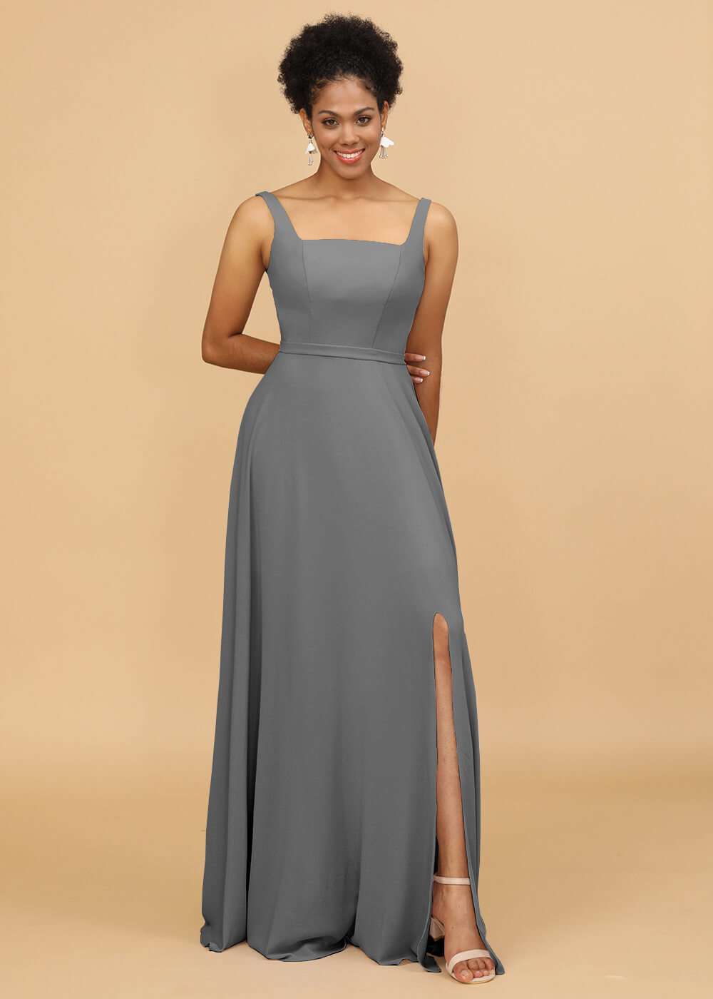 Square Neck A-line Chiffon Bridesmaid Dress