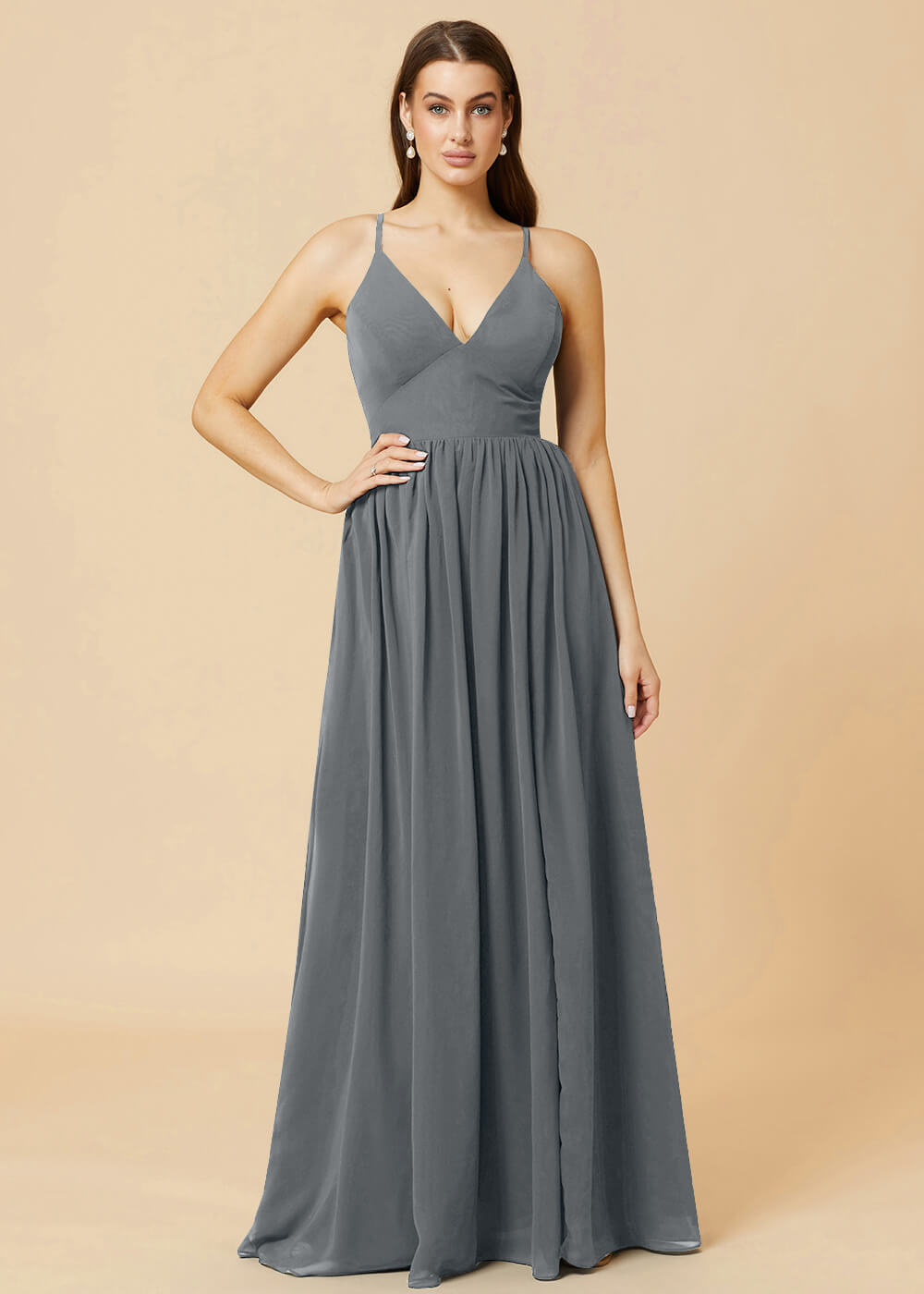 Deep V-neck Tie Back A-line Chiffon Bridesmaid Dress