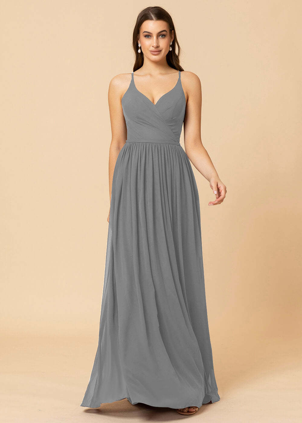 V-neck A-line Back Detail Chiffon Bridesmaid Dress