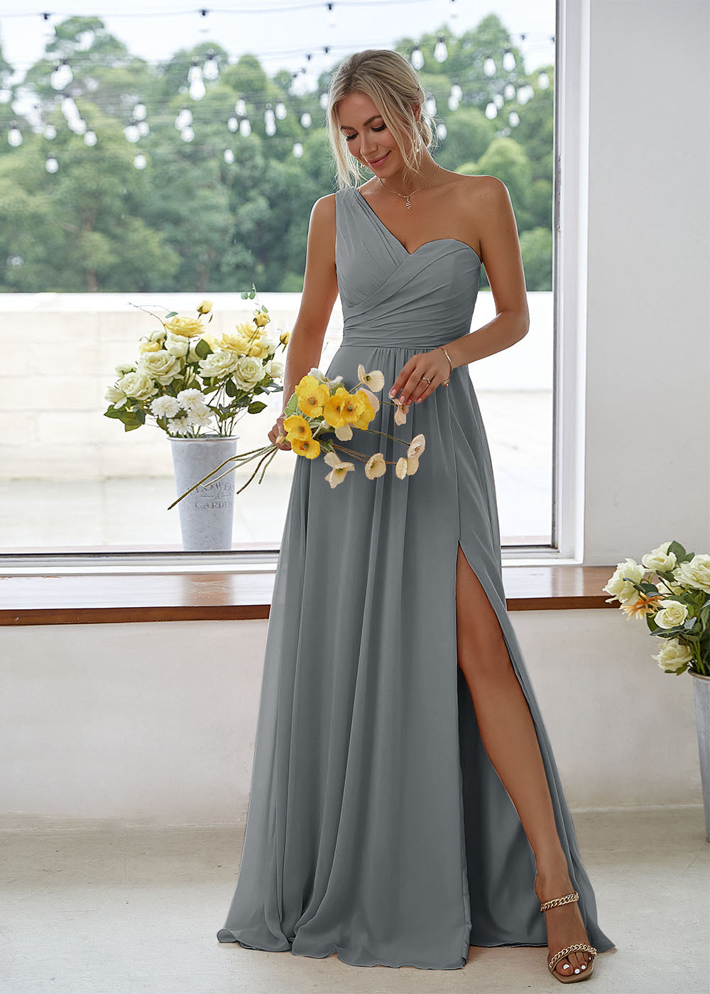 Gray maxi fashion bridesmaid dress