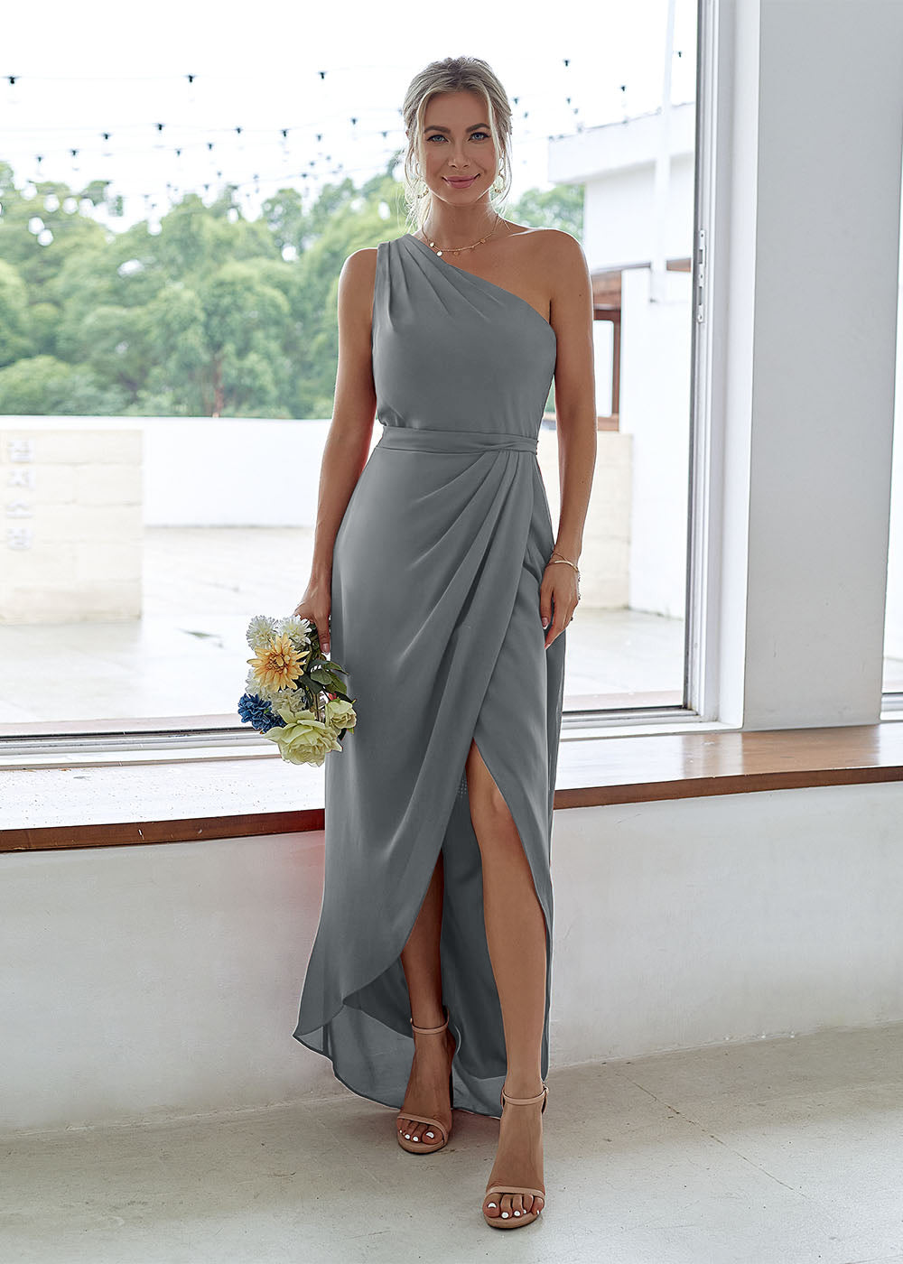 One-Shoulder Long Asymmetrical Bridesmaid Dress