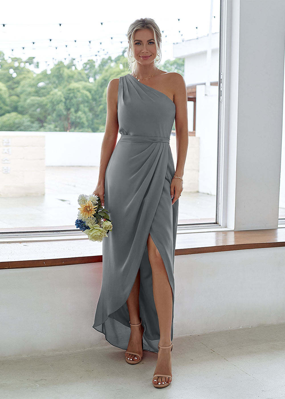 One-Shoulder Long Asymmetrical Bridesmaid Dress