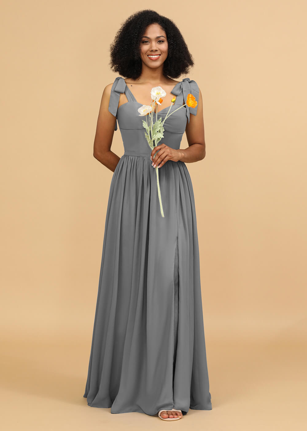 Long A-line Chiffon Strap Bridesmaid Dress