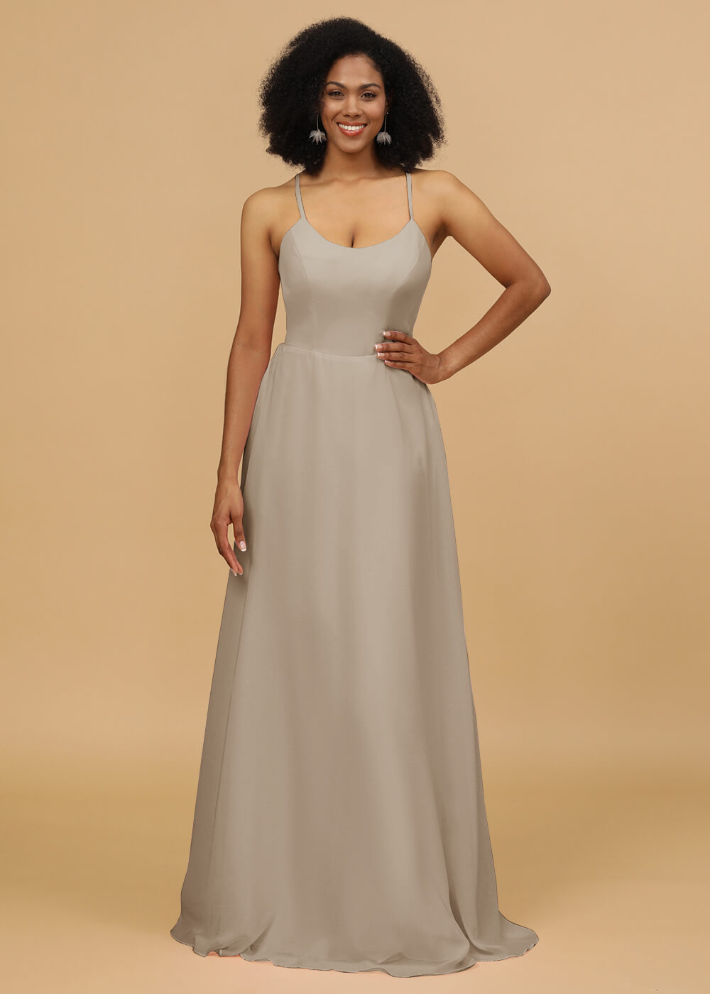 Scoop Neck Strap Chiffon Bridesmaid Dress