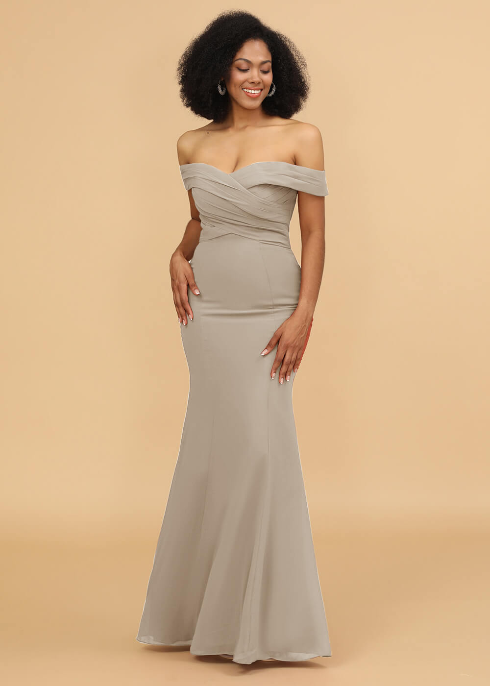 Off the Shoulder Trumpet Chiffon Bridesmaid Dress
