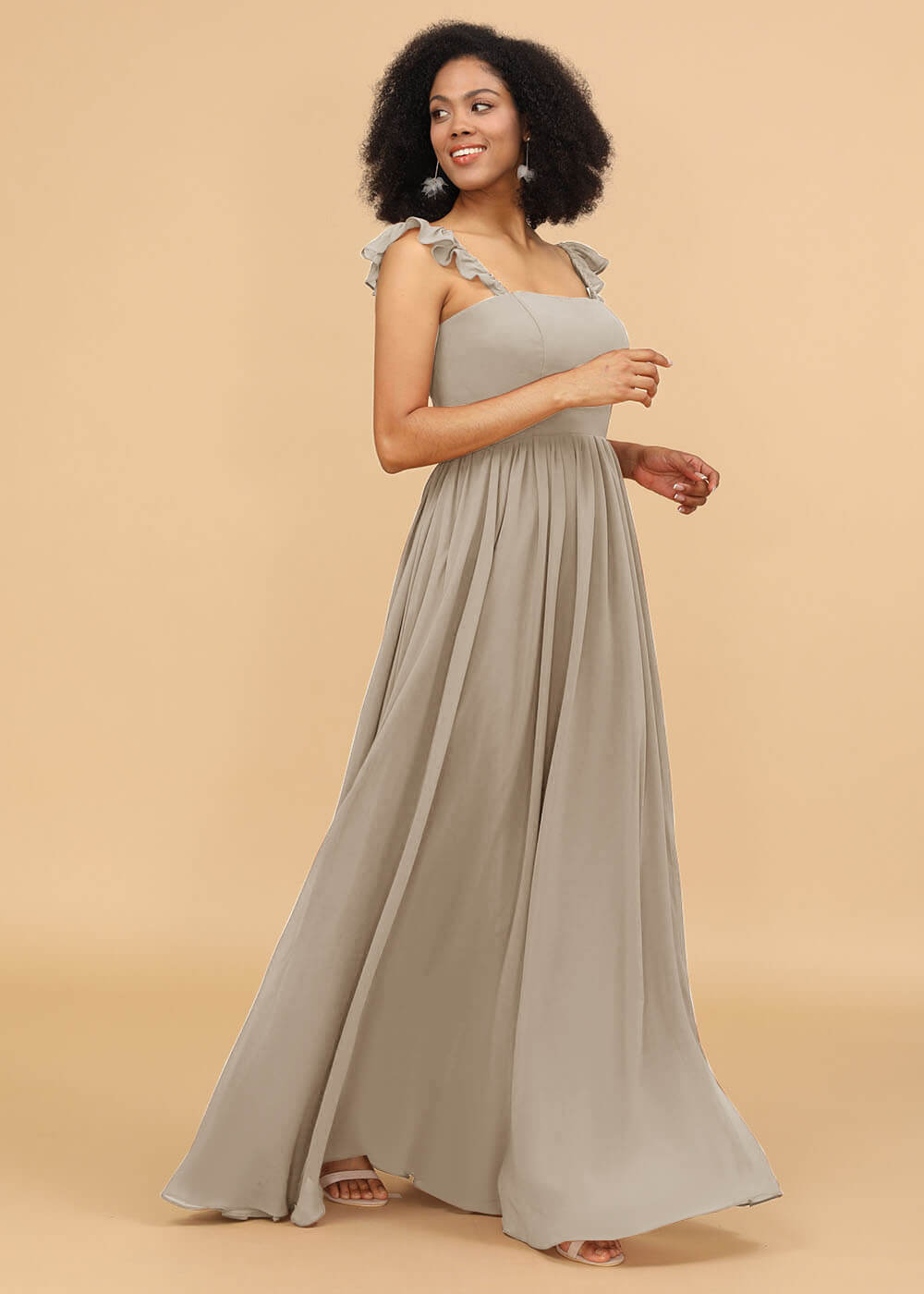 A-line Square Neck Straps Bridesmaid Dress