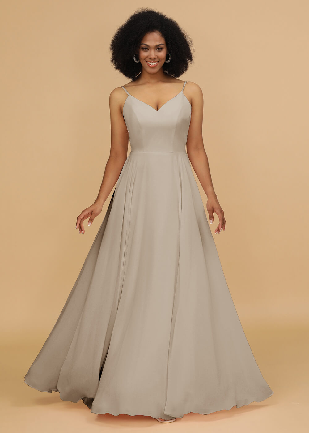 Chiffon V-neck Spaghetti Strap Bridesmaid Dress