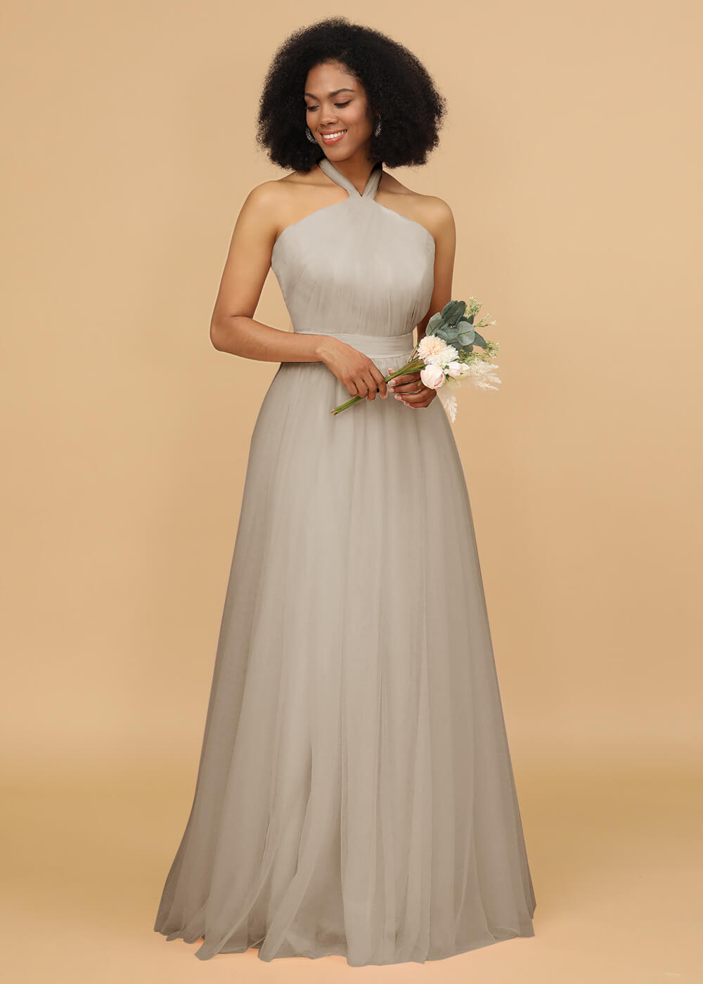Halter Neck Tulle A-line Bridesmaid Dress