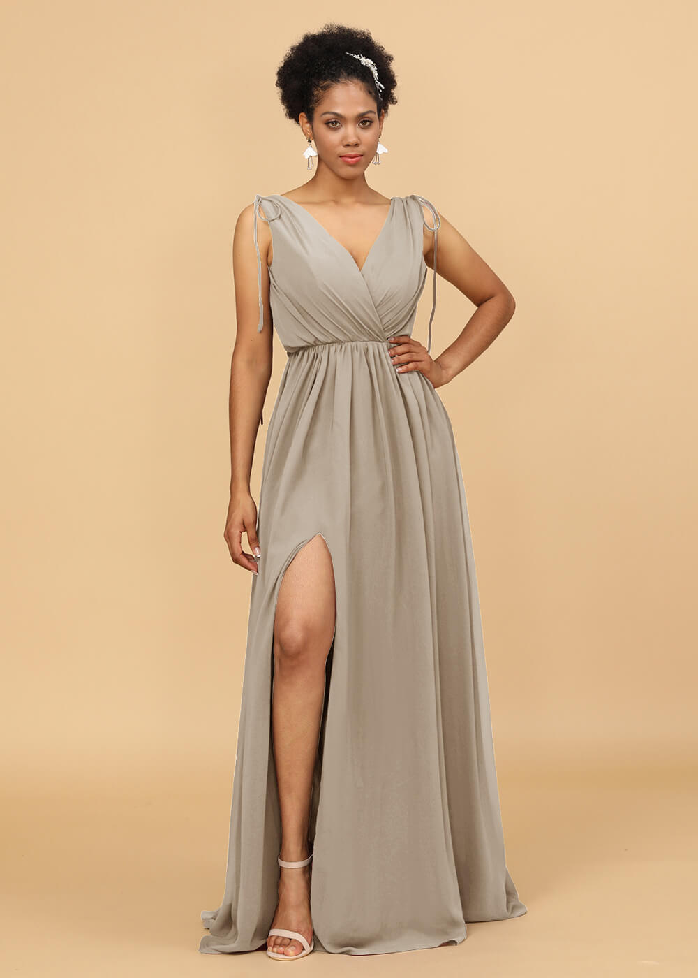 Long A-line V-neck Bridesmaid Dress with Slit