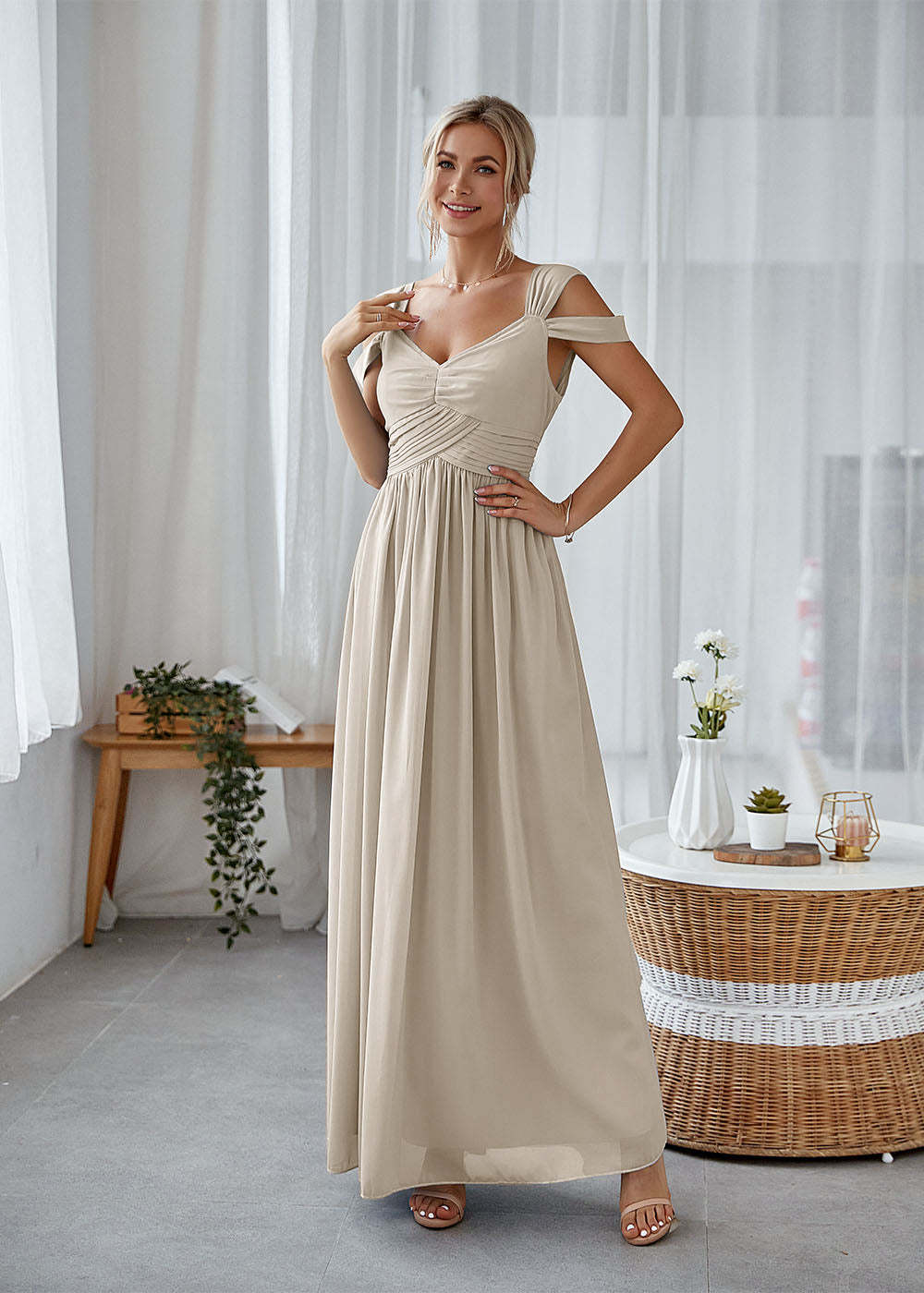 A-line Straps Maxi Dress