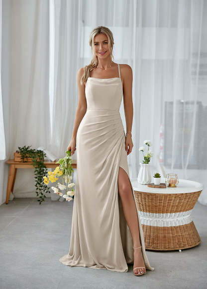 Open Back Sheath Bridesmaid Dress with Split