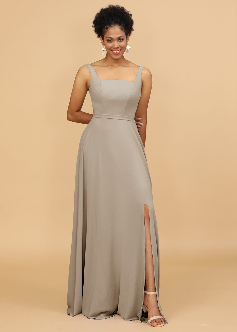 Square Neck A-line Chiffon Bridesmaid Dress
